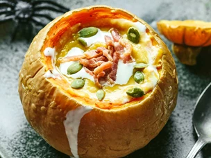 Creme de abóbora assada com crumble de bacon