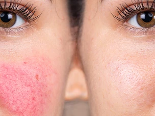 demonstração de rosácea no rosto